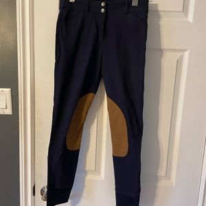 Elation Platinum Navy Breeches with Brown Suede Knee Pad
